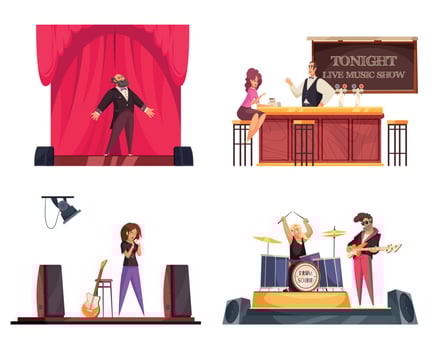 Bar Live Music Composition Icon Set vector