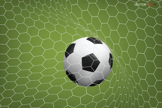 Soccer football ball in goal and white net. Vector. vector
