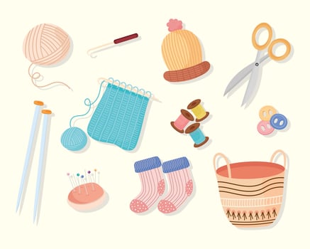 icons of knitting and yarn vector