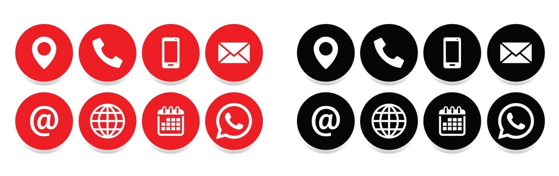 Contact information icons for business card on grey background. Flat contact design vector