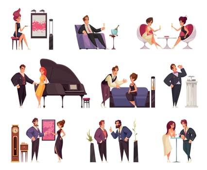 Rich People Flat Set vector