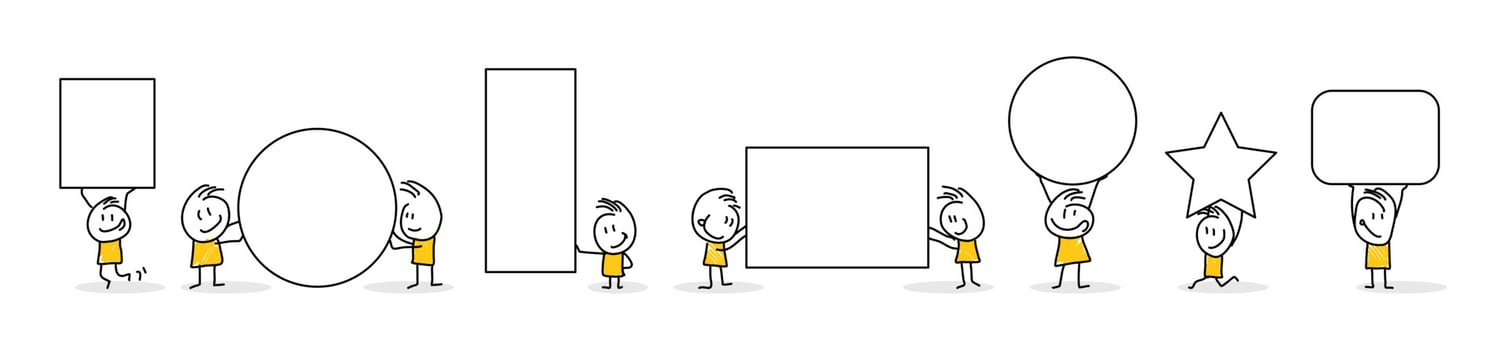 Stick figures. Empty banner set. Vector illustration of people holding blank on white. Nr.2