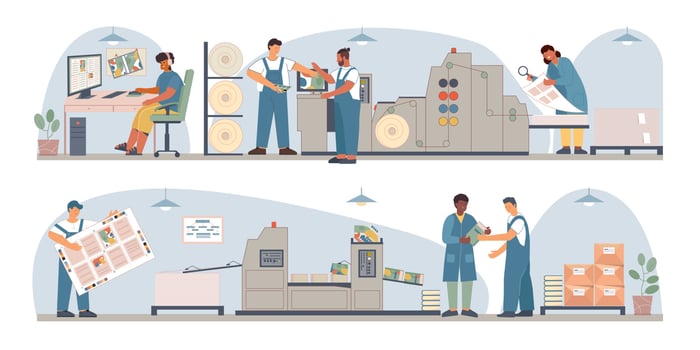 Print Book Publishing House Flat Composition Set vector