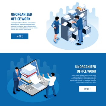 Unorganized Office Isometric Banners vector