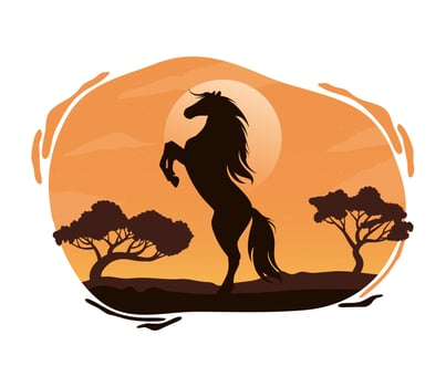 wild horse fauna silhouette scene vector