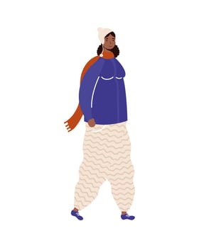 young afro woman wearing winter clothes character vector
