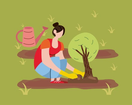 female farmer planting vector