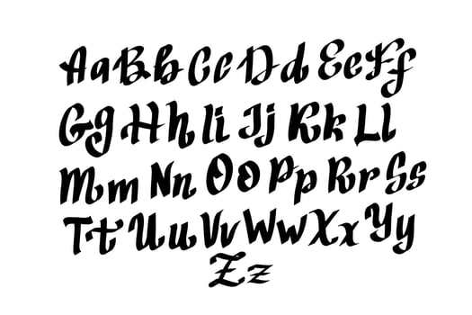 Hand drawn modern dry brush lettering. Gothic style alphabet. Grunge handwritten font. Vector illustration.