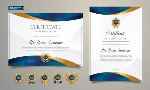 Diploma certificate of appreciation border template with luxury badges vector