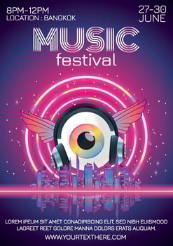 music festival poster for night party neon light vector