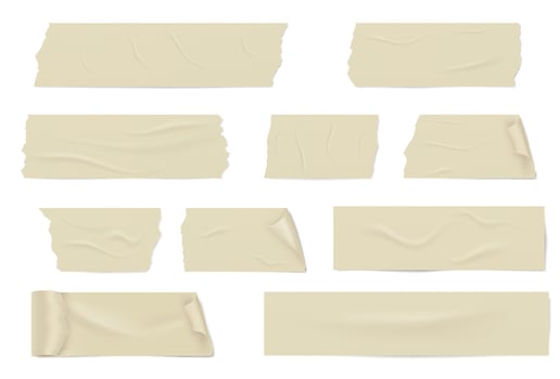 Slices of a adhesive tape with shadow and wrinkles. vector