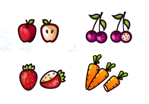 set of vector fruit and vegetables isolated on white background, Vector
