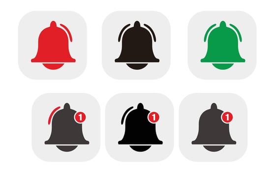 Bell icon. Doorbell icons for apps like youtube, alert ringing or subscriber alarm symbol, channel messaging reminders bells vector