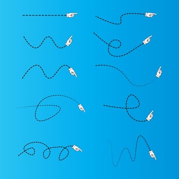 Dashed line arrows free vector set with hands icon