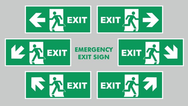 Emergency evacuation directions inside the building. safety sign emergency exit vector