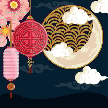 lanterns and chinese moon vector