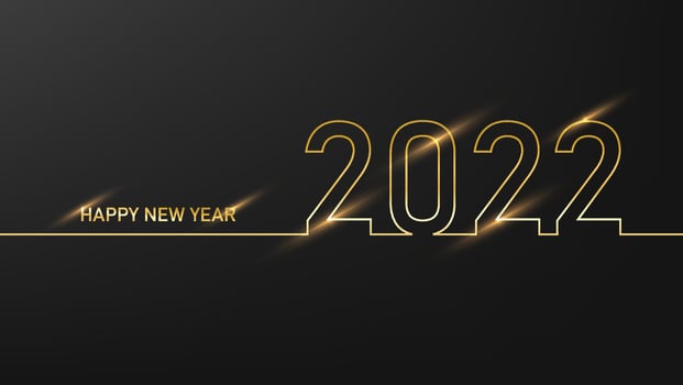Happy New Year 2022. Golden Gold Color Card With Light Descoration Background vector