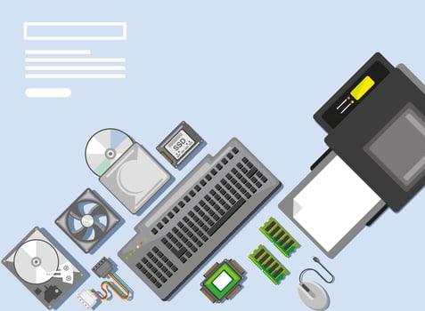 computer parts and printer vector