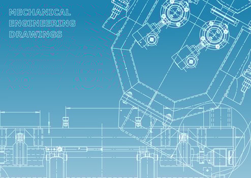 Computer aided design systems. Technical illustrations, backgrounds. Mechanical engineering drawing. Machine-building industry. Instrument-making drawings vector
