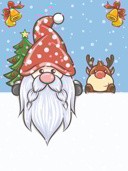 cute gnome illustration with deer Christmas vector