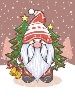 cute gnome illustration holding jingle bells vector