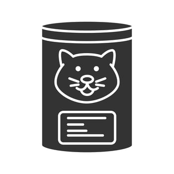 Canned cat food glyph icon. Silhouette symbol. Negative space. Vector isolated illustration