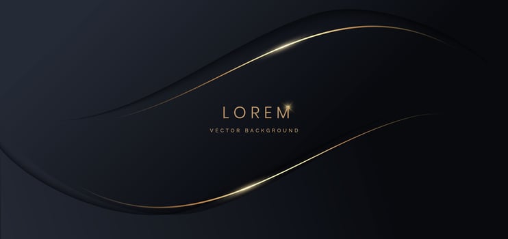Abstract luxury wave shape with gold stripes lines on dark blue background. vector