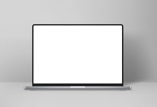 Modern laptop computer vector 3d mockup in interior. Vector notebook photoreal detailed illustration