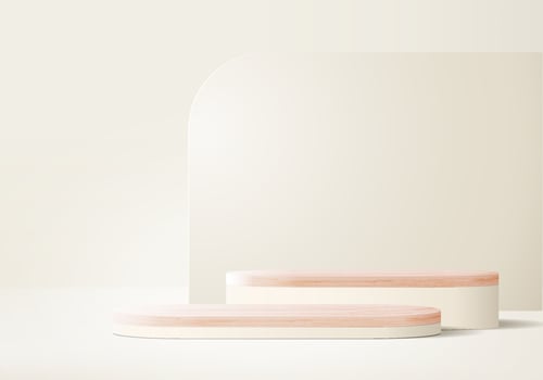 Cylinder abstract minimal scene with geometric platform. Summer background vector 3d rendering with podium. stand to show cosmetic products. Stage showcase on pedestal modern 3d studio beige pastel