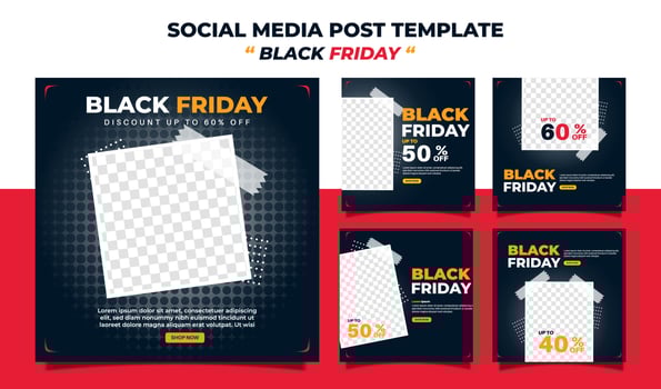 Set of Creative Modern Black Friday sale social media post template  banner collection. best for business promotion. vector illustration