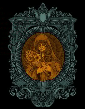 illustration sugar woman skull with engraving ornament frame vector