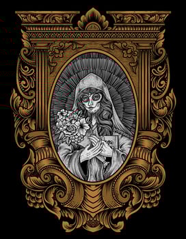 illustration sugar woman skull with engraving ornament frame vector