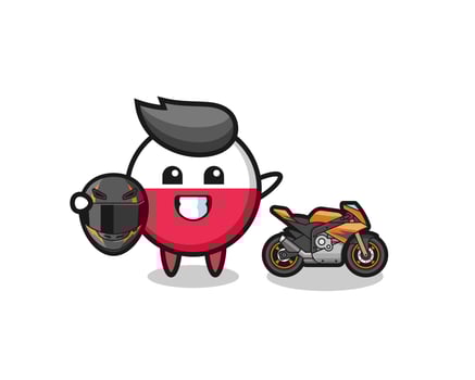 cute poland flag cartoon as a motorcycle racer vector
