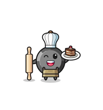 frying pan as pastry chef mascot hold rolling pin vector