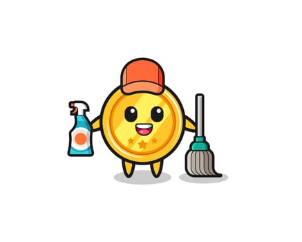cute medal character as cleaning services mascot vector