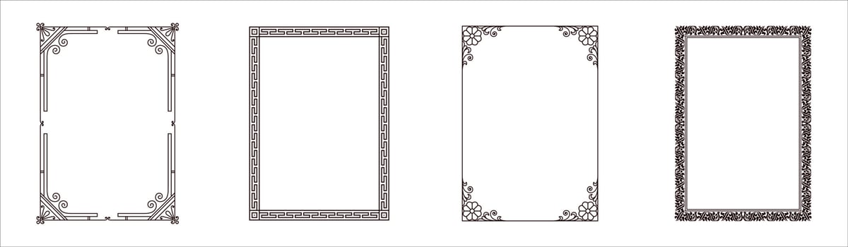 Set of Decorative vintage frames and borders set,Gold photo frame with corner Thailand line floral for picture vector