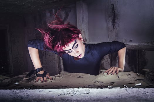 girl model in black with pink hair photo