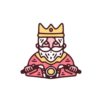 Old king ride a motorbike in retro style. illustration for t shirt, poster, logo, sticker, or apparel merchandise. vector