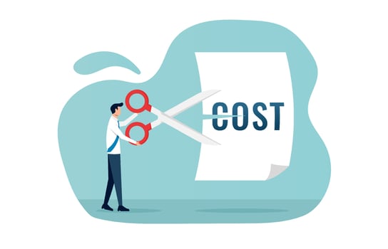 Businessman cutting cost. Cost reduction, cost cutting and efficiency  concept vector illustration