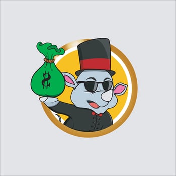 Rich Cartoon Rhinoceros Head Circle Label With Bring Money vector