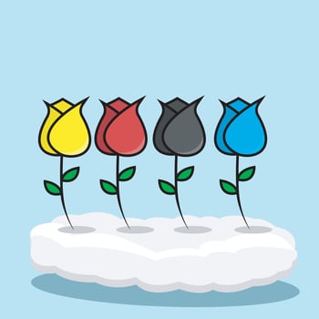Icon Four Roses On Clouds and Blue Color Background vector