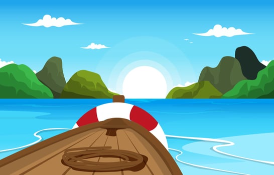 Boat Beach Landscape View Sea Vacation Holiday Tropical Vector Illustration