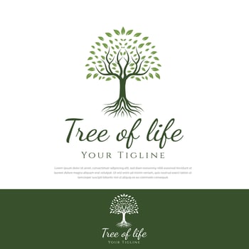 Tree of life logo design root tree.green plant nature line symbol,green branch with leaf business sign vector illustration