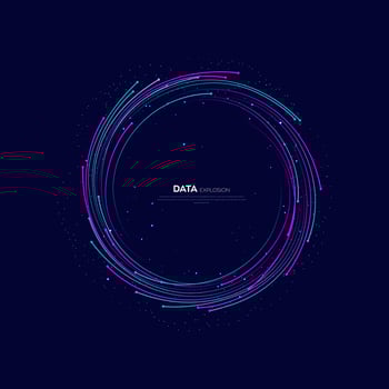 Abstract vector explosion lines equalizer circular shape isolated technology background. Big data algorithms visualization. Vector illustration in concept of technology , quantum science .