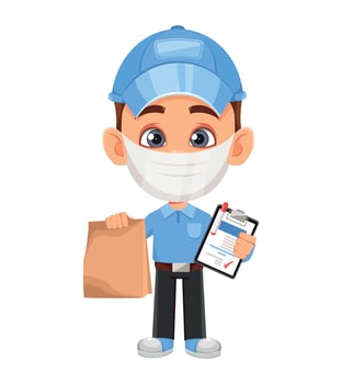 Courier cartoon character. Funny delivery man vector