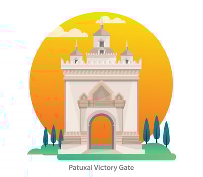 Patuxai Victory Monument in Vientiane, vector illustration