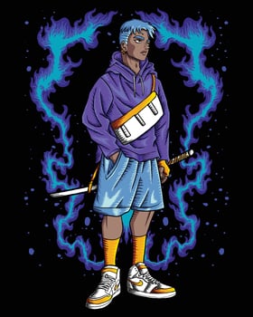 Future samurai boy with streetwear vector