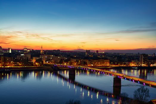 Rainbow bridge in Novi Sad, Serbia at night photo
