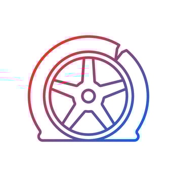 Tyre damage gradient linear vector icon. Vehicle accident. Car tire defects. Bad road conditions. Tire blowout. Thin line color symbol. Modern style pictogram. Vector isolated outline drawing