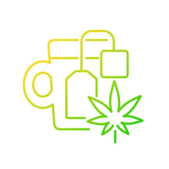 Weed tea gradient linear vector icon. Medical cannabis decoction. Drinking herbal beverage. Depression relief. Thin line color symbol. Modern style pictogram. Vector isolated outline drawing